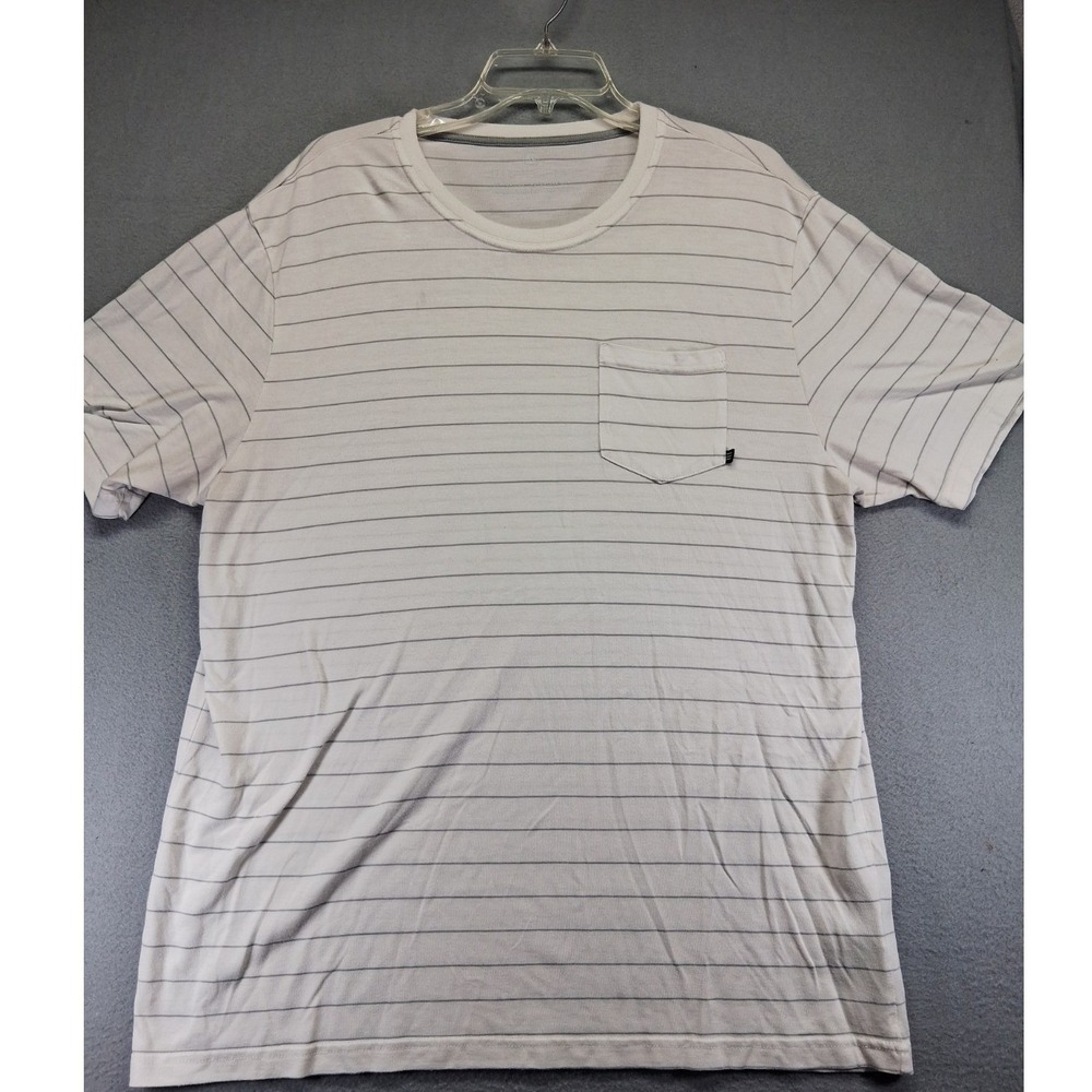Free Fly Men's Short Sleeve White Gray Stripes Pocket Shirt Size XL